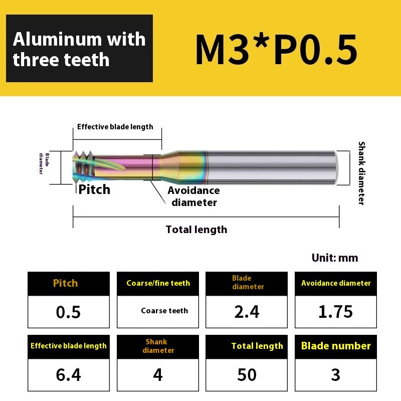 2136-65° aluminum with colorful thread milling cutter lengthened single tooth three-tooth full thread machining center tungsten carbide milling cutter M3M4M5 Shandong Denso Pricision Tools Co.,Ltd.